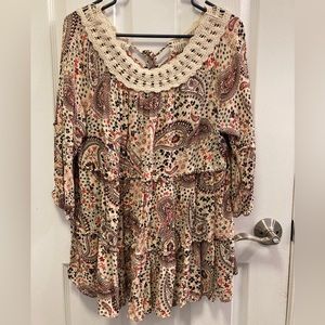 Torrid top babydoll boho paisley crochet blouse shirt floral rust cream hippie 1